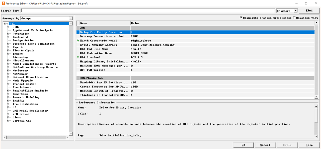 Riverbed Modeler Preferences Window