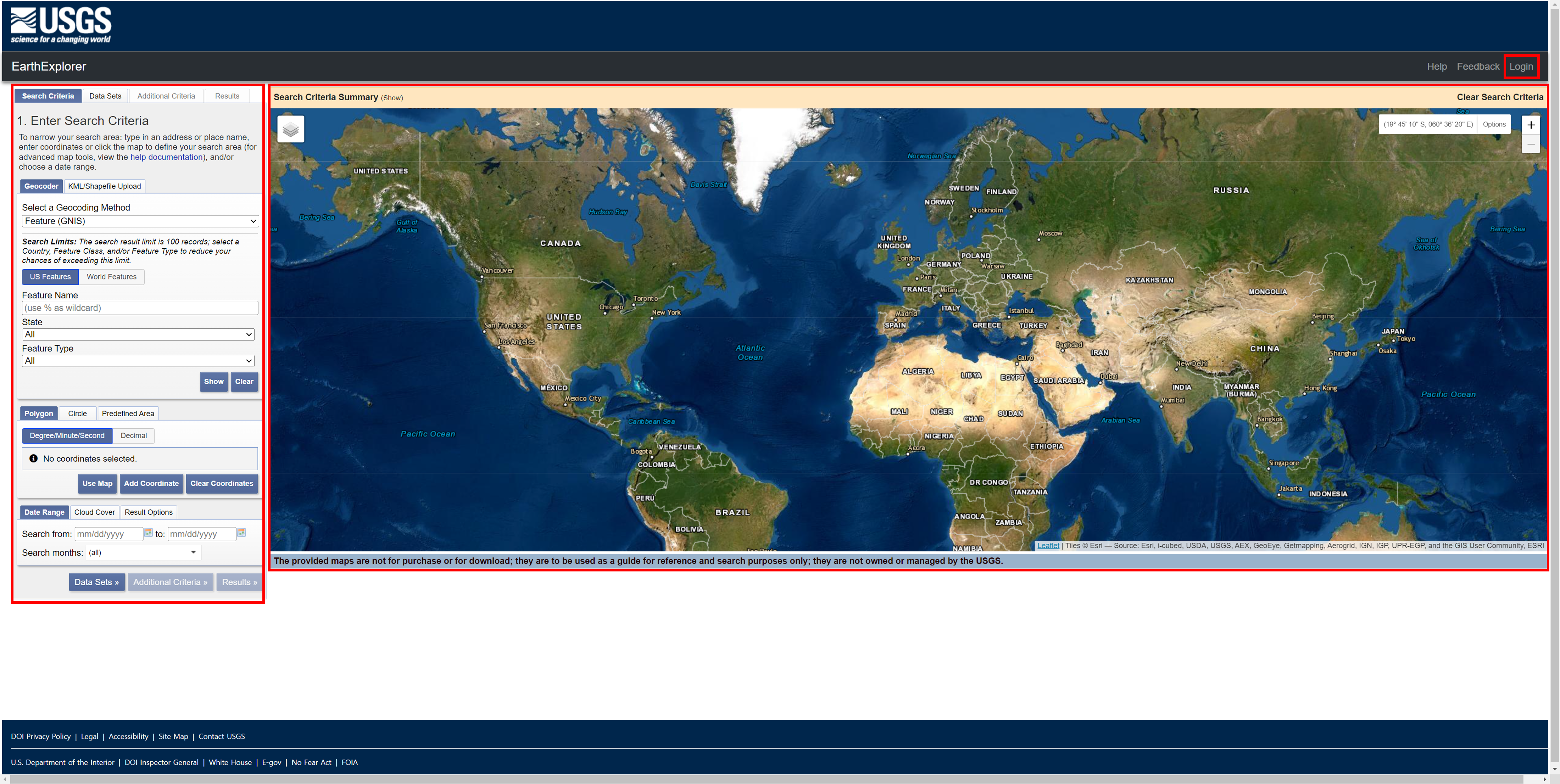 USGS Main Screen